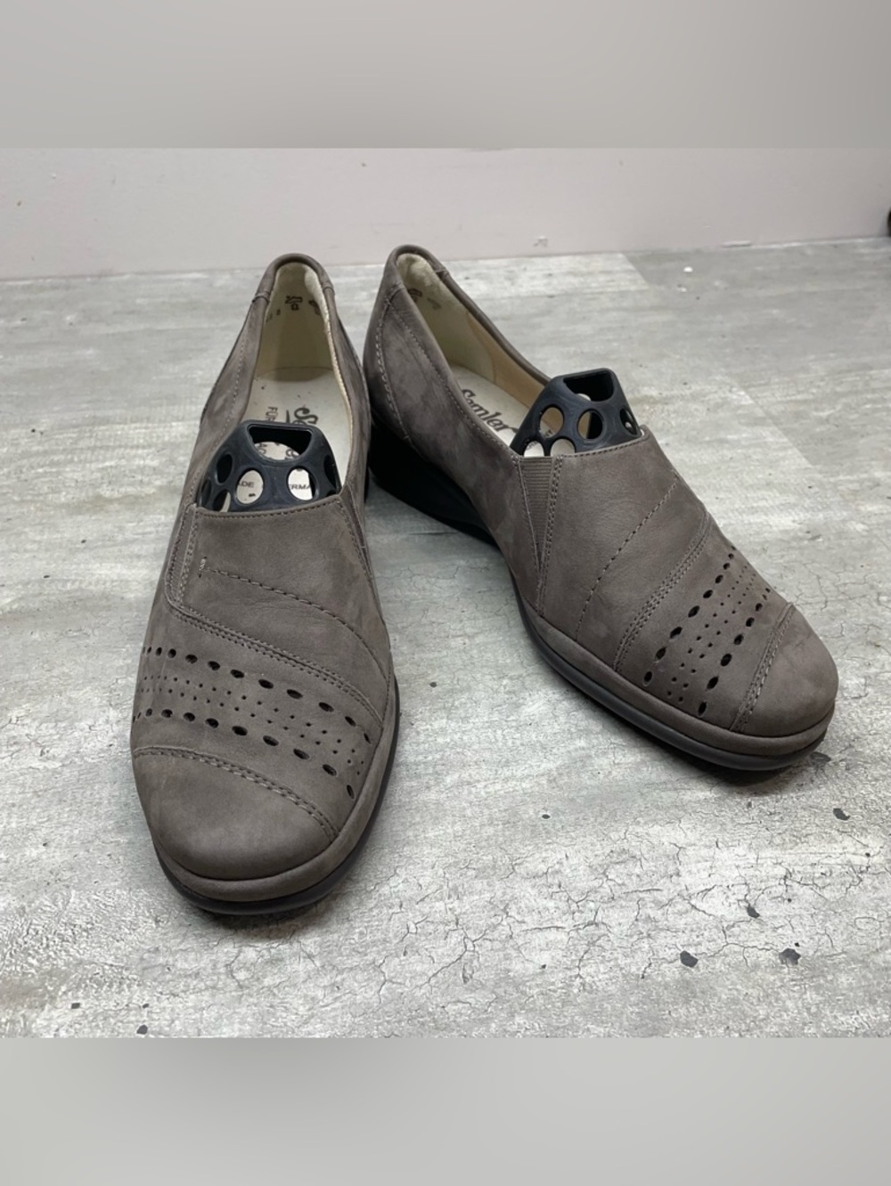 Semler Slip On Loafers Womens 6 Grey  Nubuck Leather Laser Cut Germany